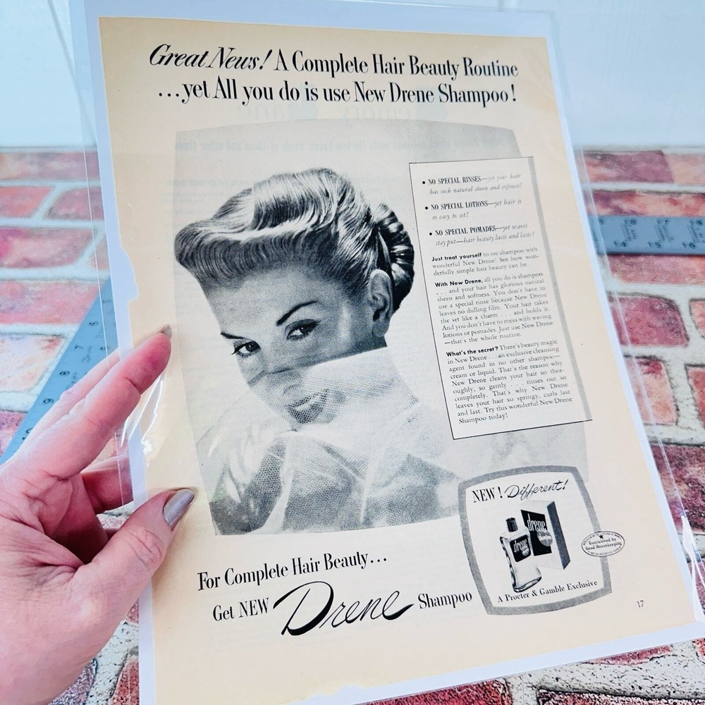 1949 Drene Shampoo - Smiling Woman  - Original Retro PRINT AD